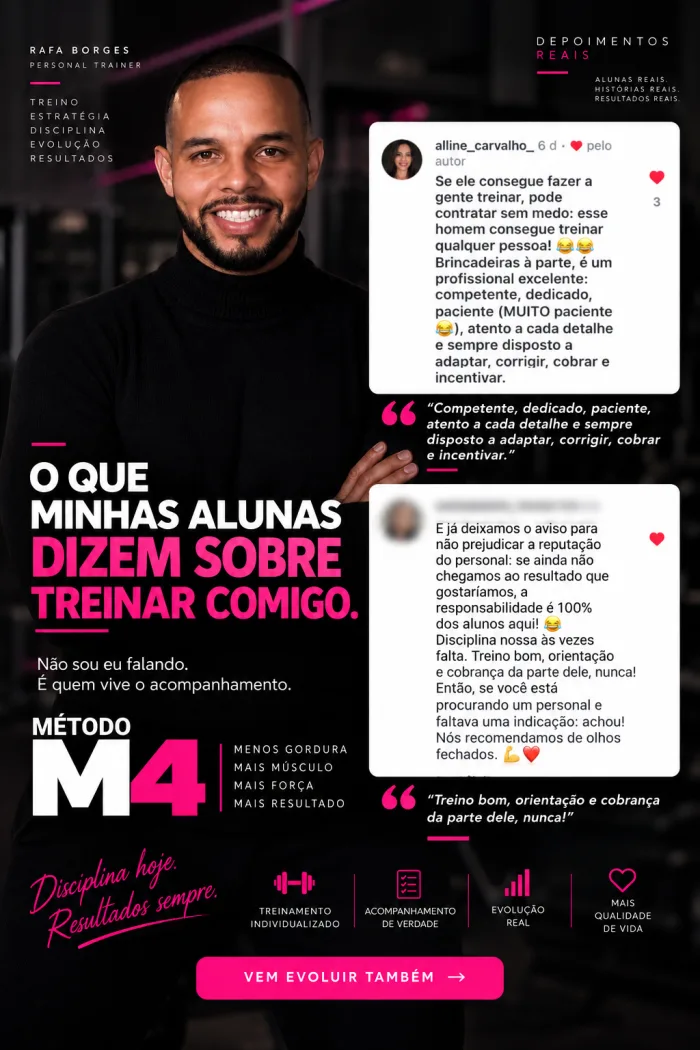 Prints de comentários reais de alunas no Instagram do Rafael